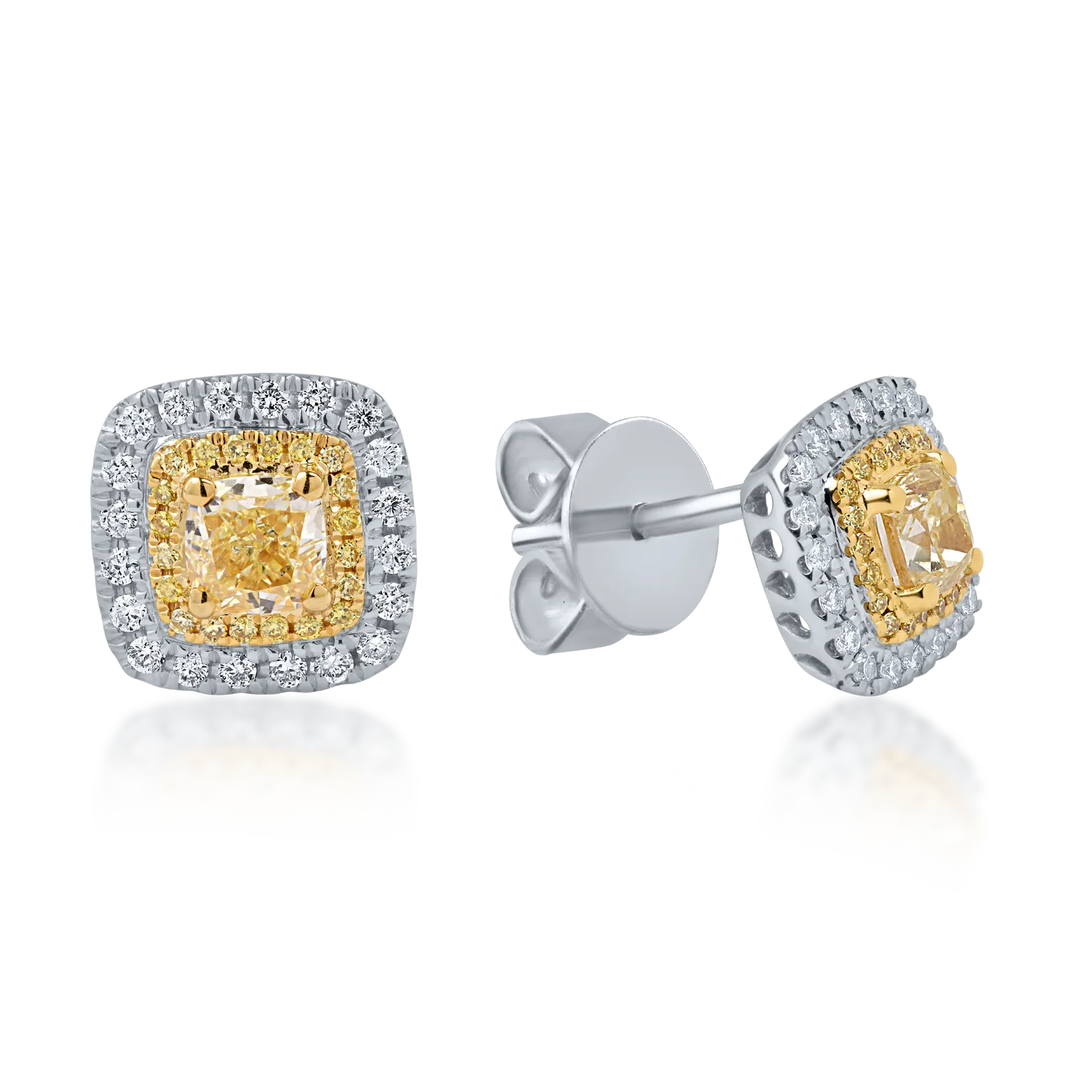 White-yellow gold earrings with 1.13ct yellow diamonds and 0.26ct clear diamonds