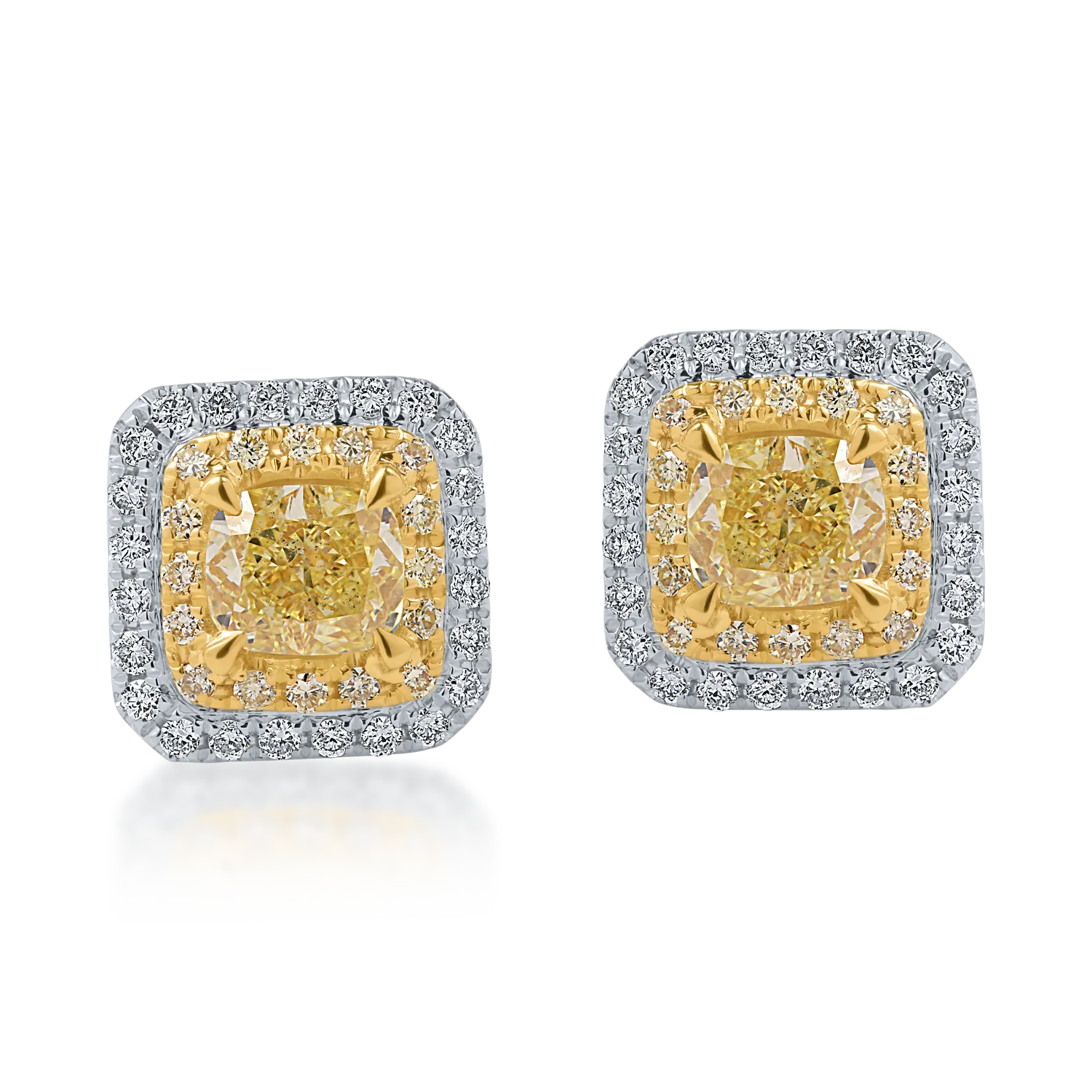 White-yellow gold earrings with 1.32ct yellow diamonds and 0.24ct clear diamonds