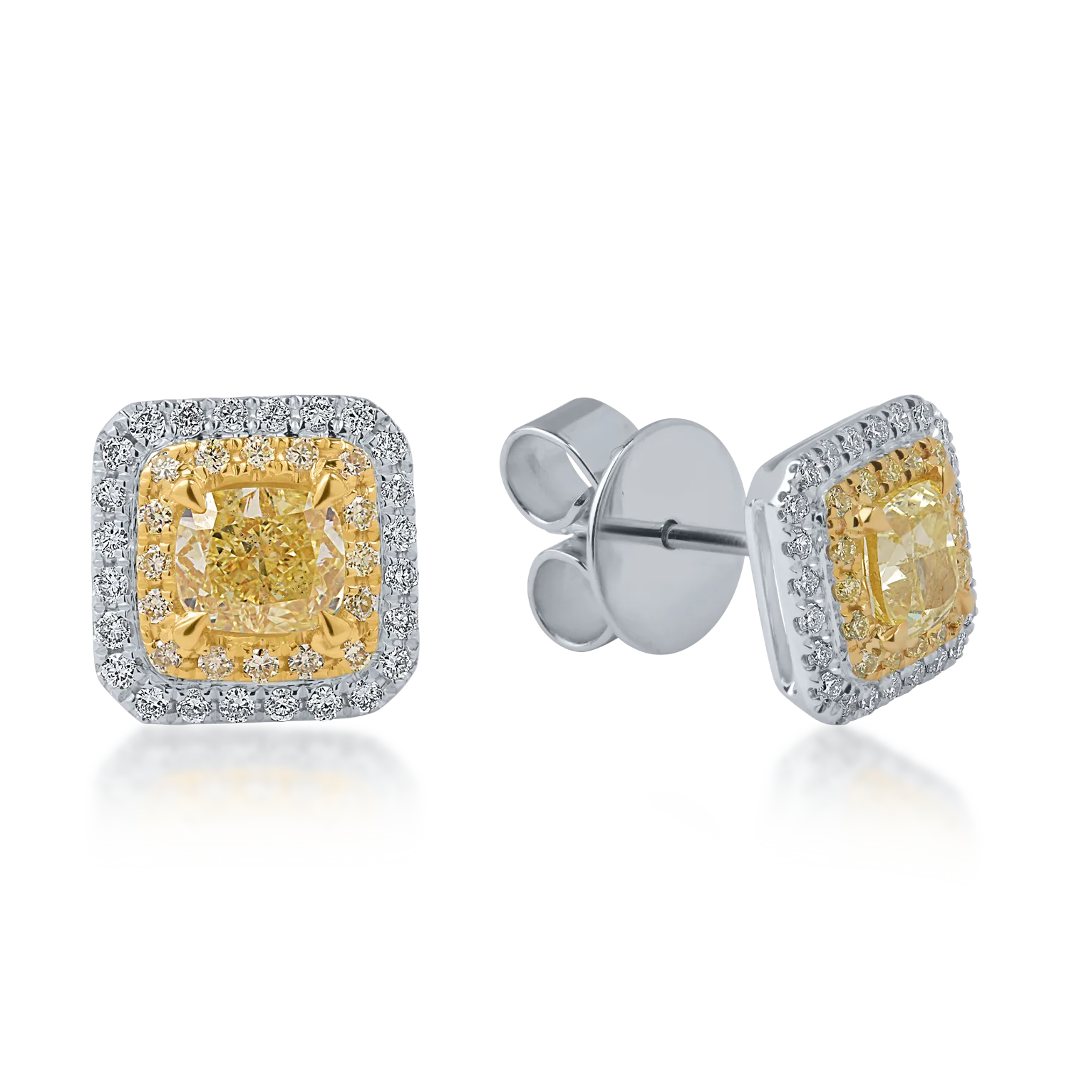 Kolczyki z biało-żółtego złota z 1.32ct żółtymi diamentami i 0.24ct przezroczystymi diamentami