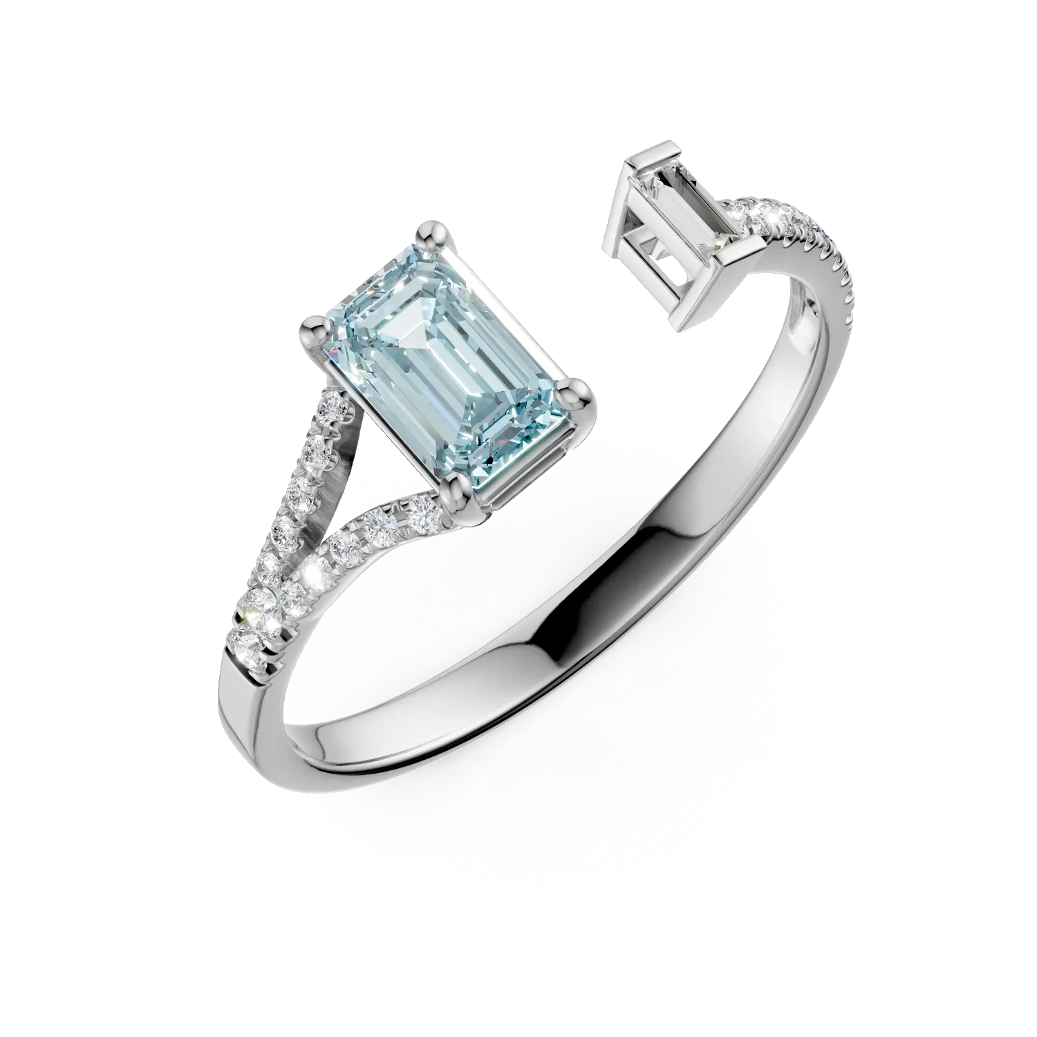 Fehérarany gyűrű 0.56ct akvamarinnal és 0.15ct gyémánttal