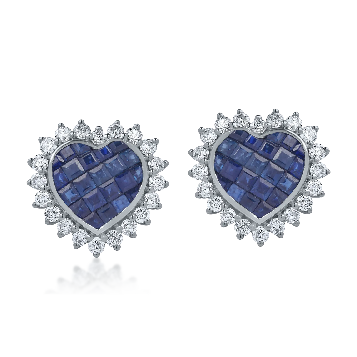 White gold heart earrings with 2.56ct sapphires and 1.15ct diamonds