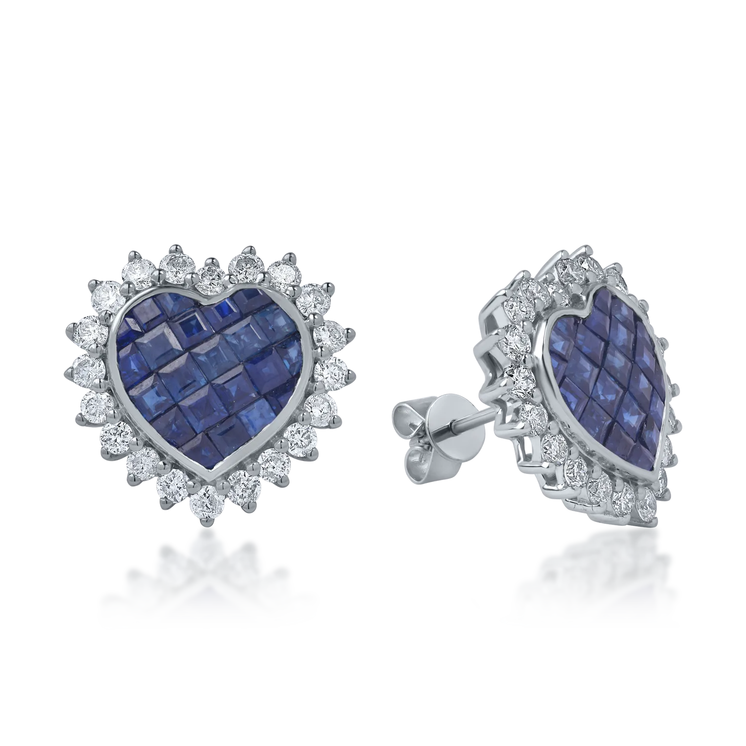 Teilor Cercei inima din aur alb cu safire square de 2.56ct si diamante de 1.15ct
