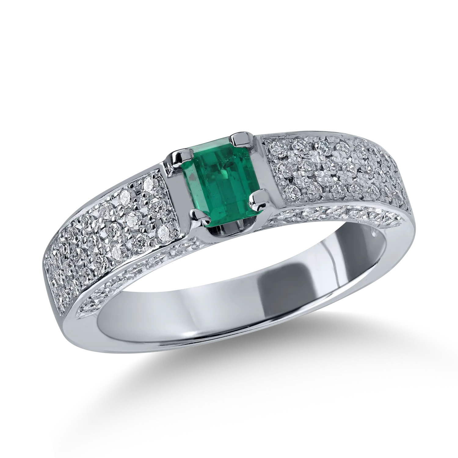 White gold ring with 0.415ct emerald and 0.51ct diamonds