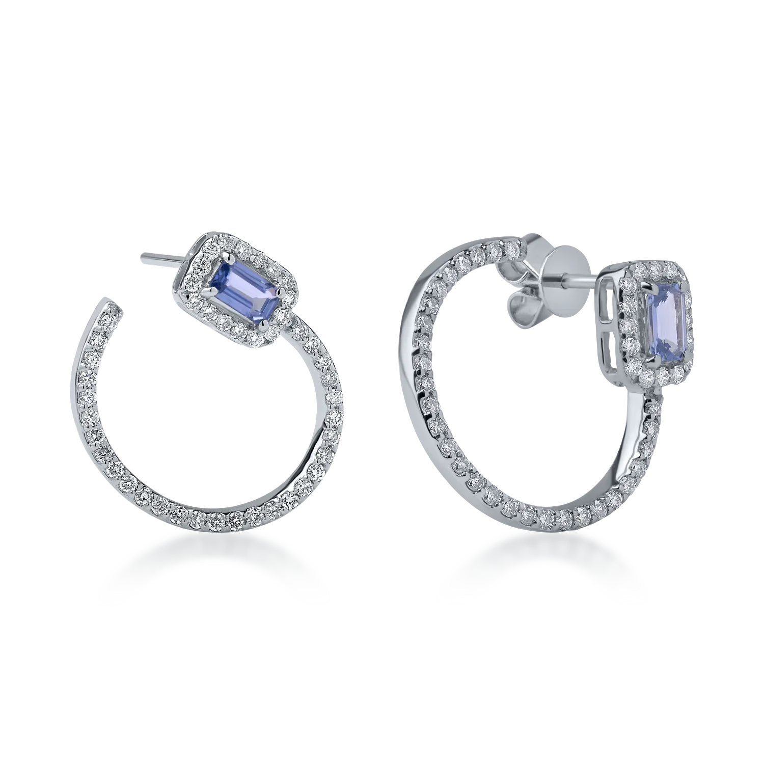 Cercei din aur alb cu safire rectangulare de 0.62ct si diamante de 0.79ct