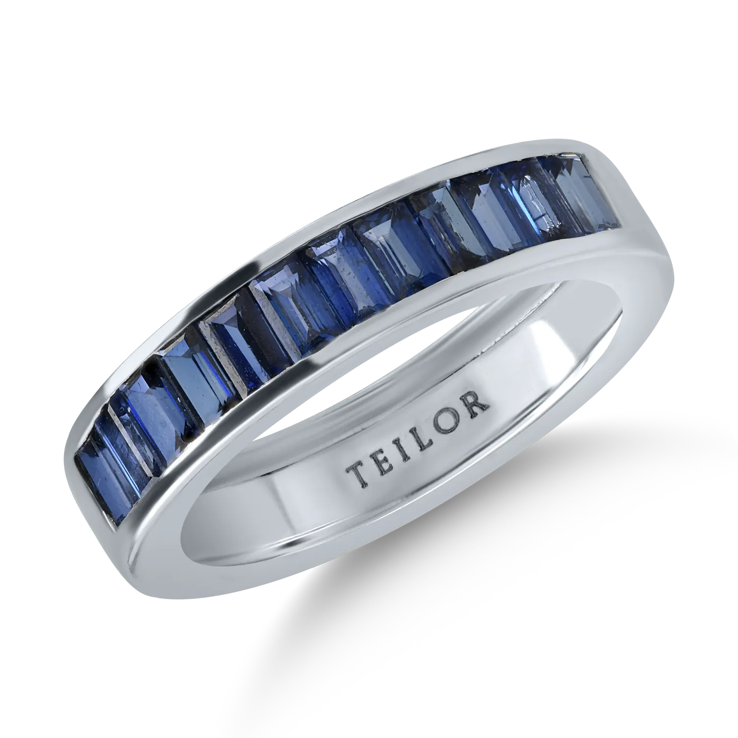 Inel semi eternity din aur alb cu safire baguette de 1.7ct