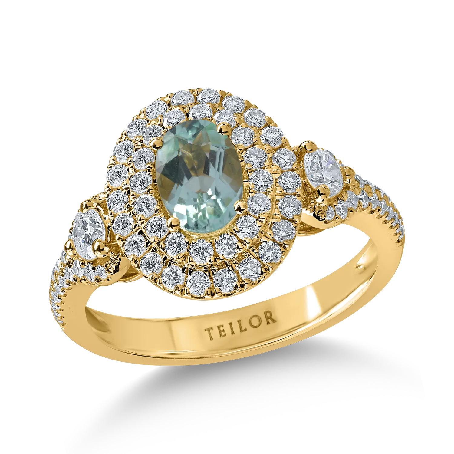 Yellow gold ring with 0.73ct paraiba topaz and 0.78ct diamonds