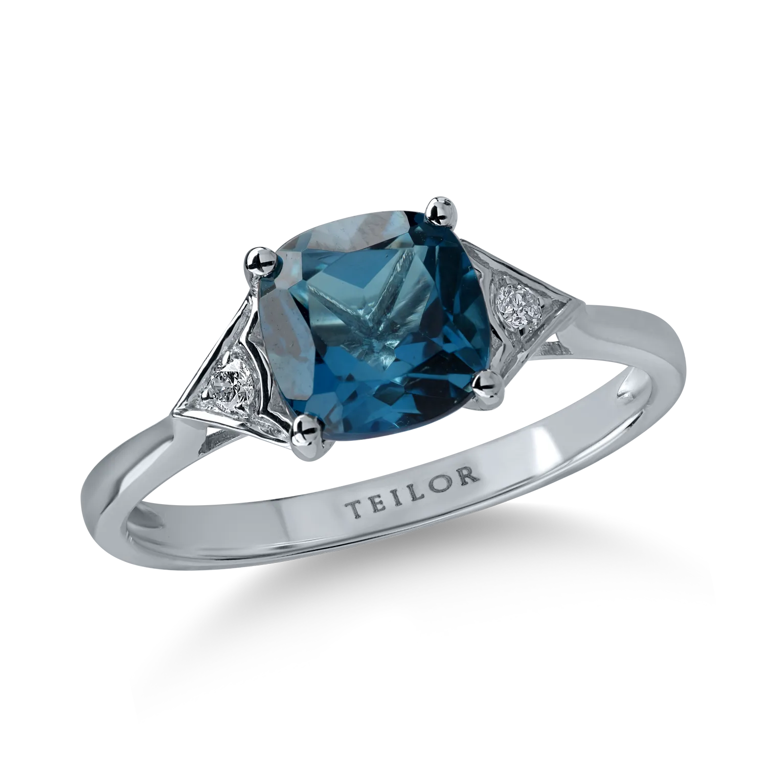 Inel din aur alb cu topaz london blue de 1.81ct si diamante de 0.05ct