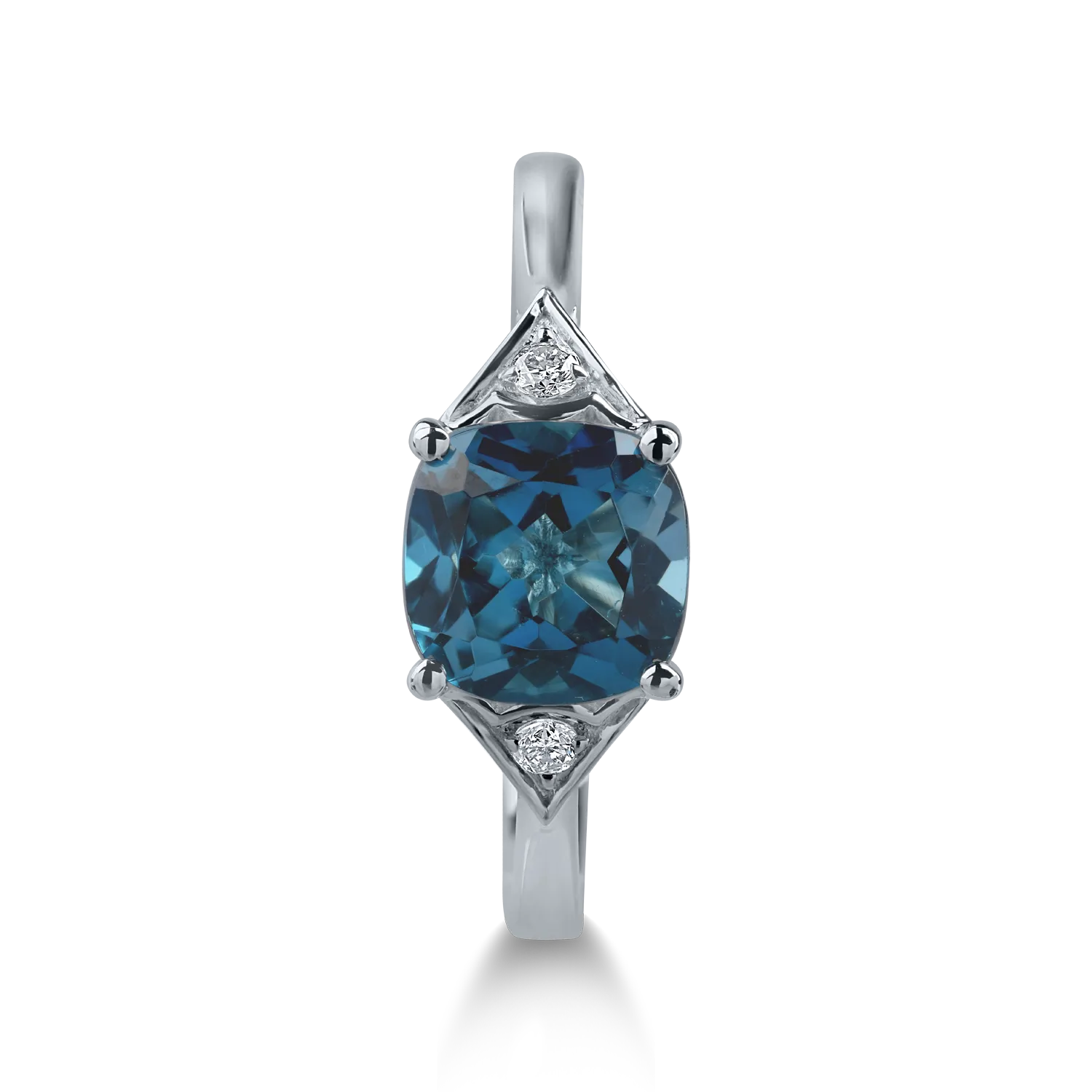 Inel din aur alb cu topaz london blue de 1.81ct si diamante de 0.05ct