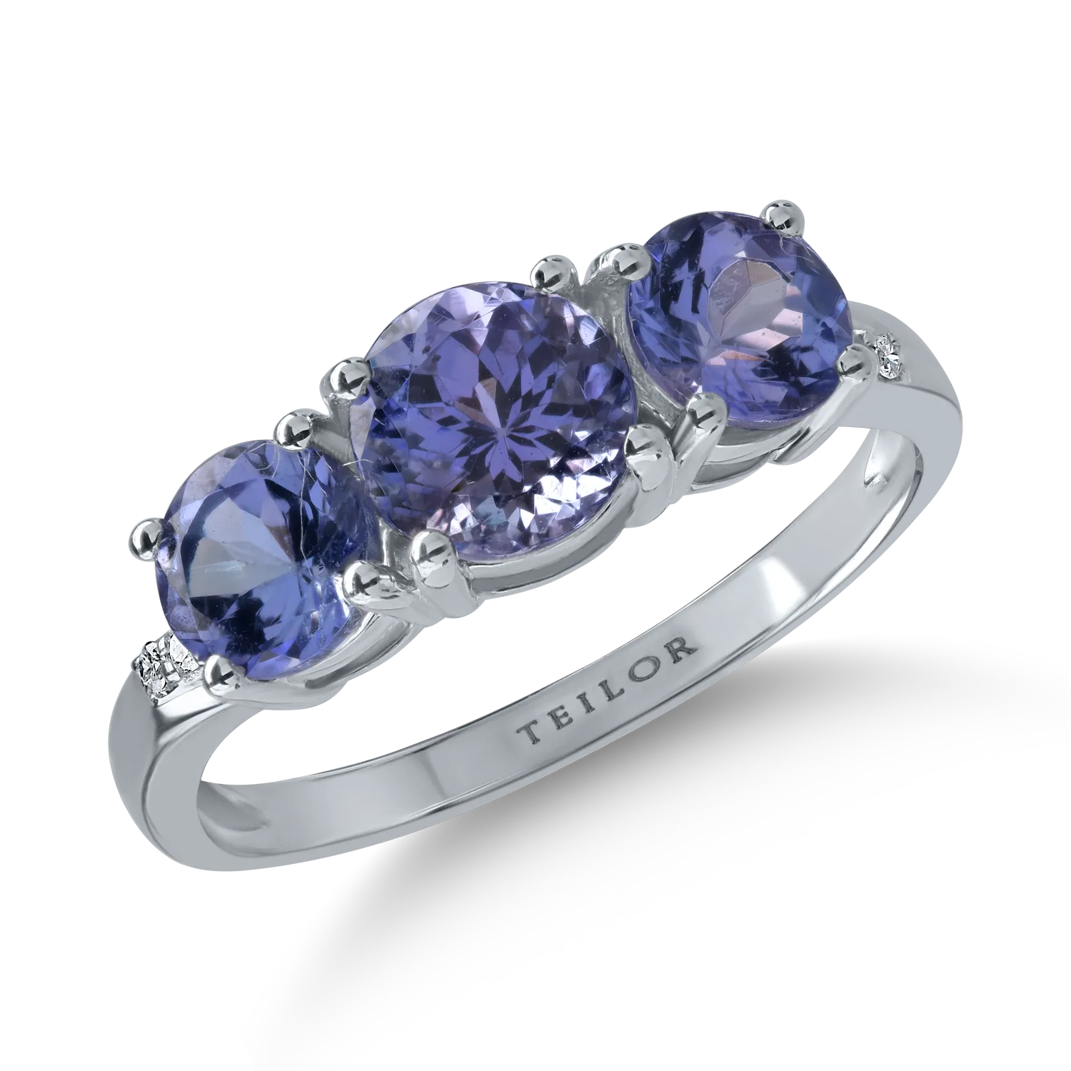 Inel din aur alb cu tanzanite de 2.2ct si diamante de 0.02ct