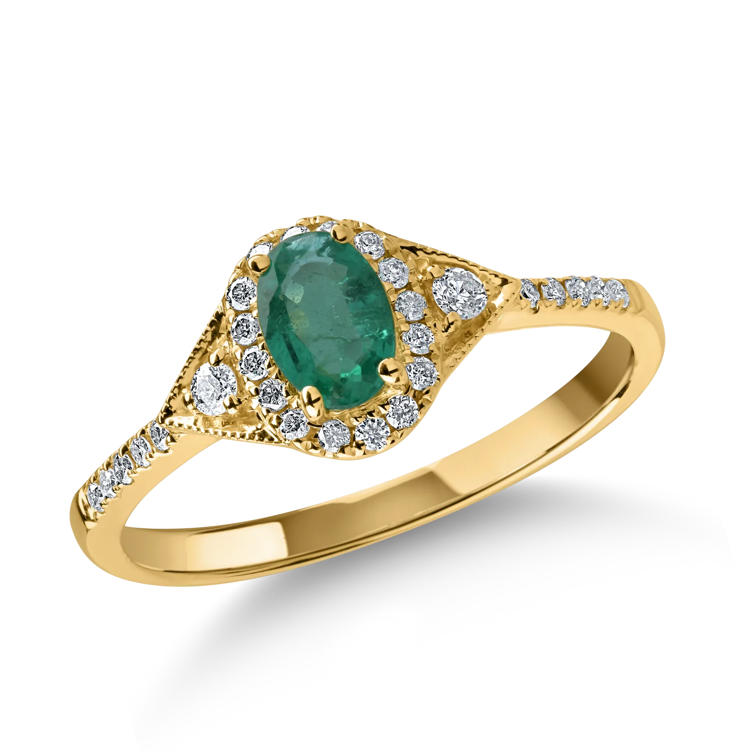 Sárga arany gyűrű 0.46ct smaragddal és 0.18ct gyémántokkal