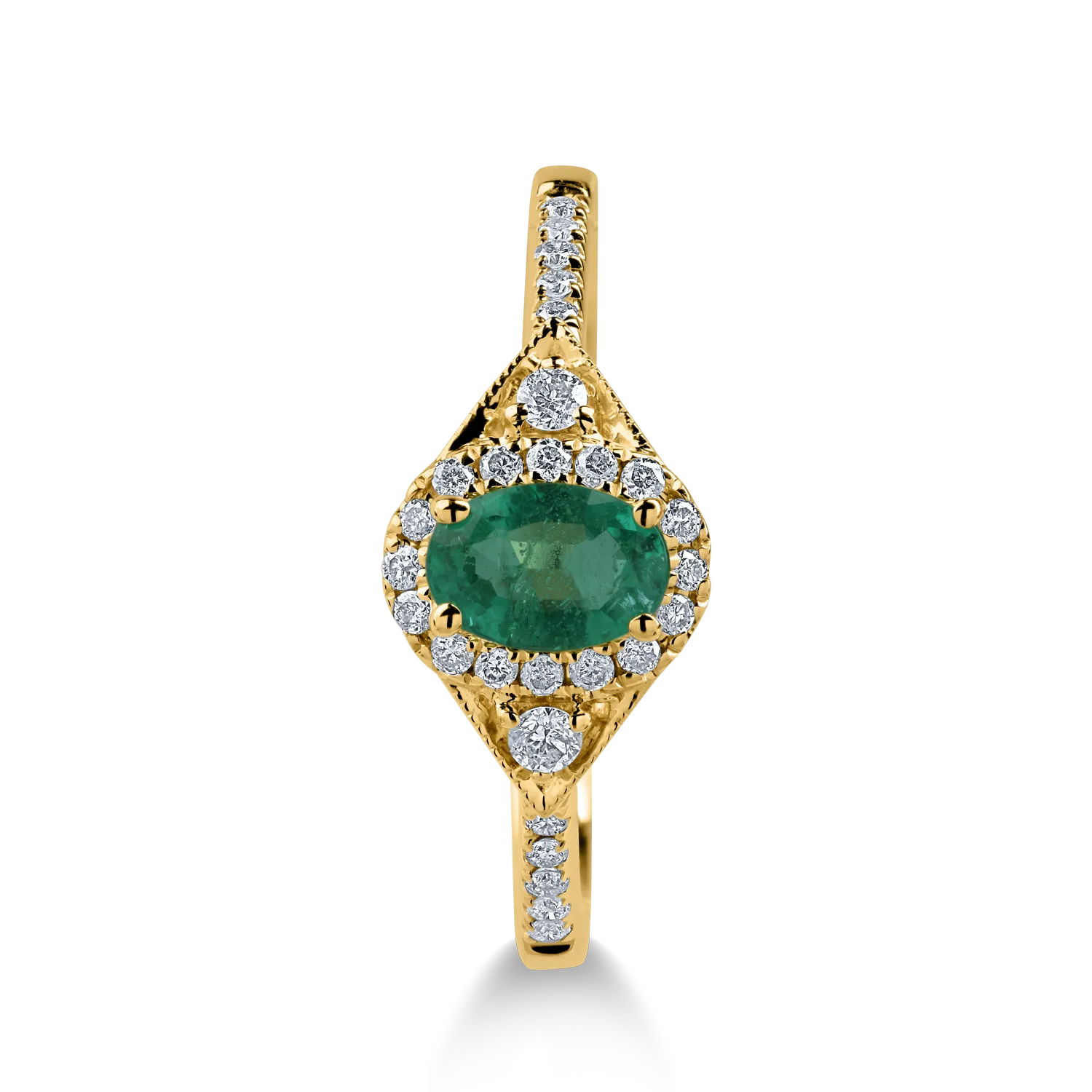 Yellow gold ring with 0.46ct emerald and 0.18ct diamonds