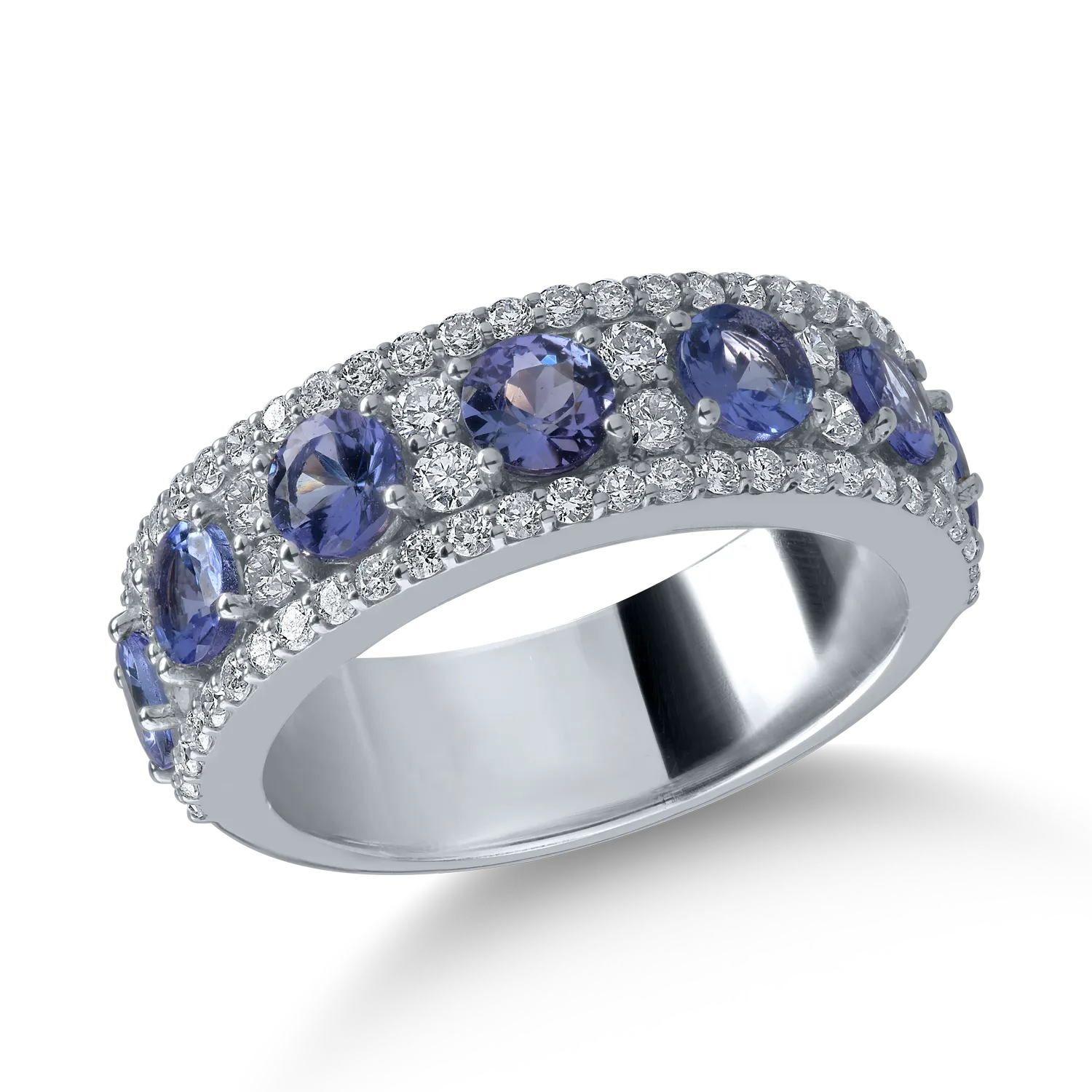 Inel din aur alb cu tanzanite de 1.74ct si diamante de 0.77ct