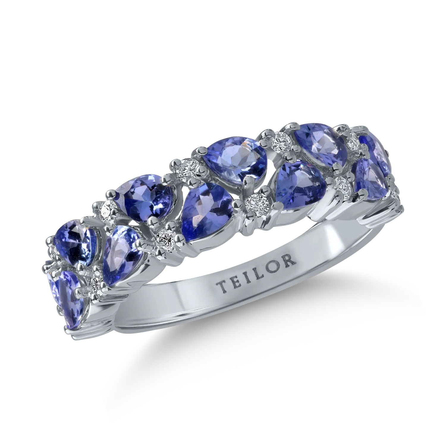 White gold ring with 1.51ct tanzanites and 0.14ct diamonds