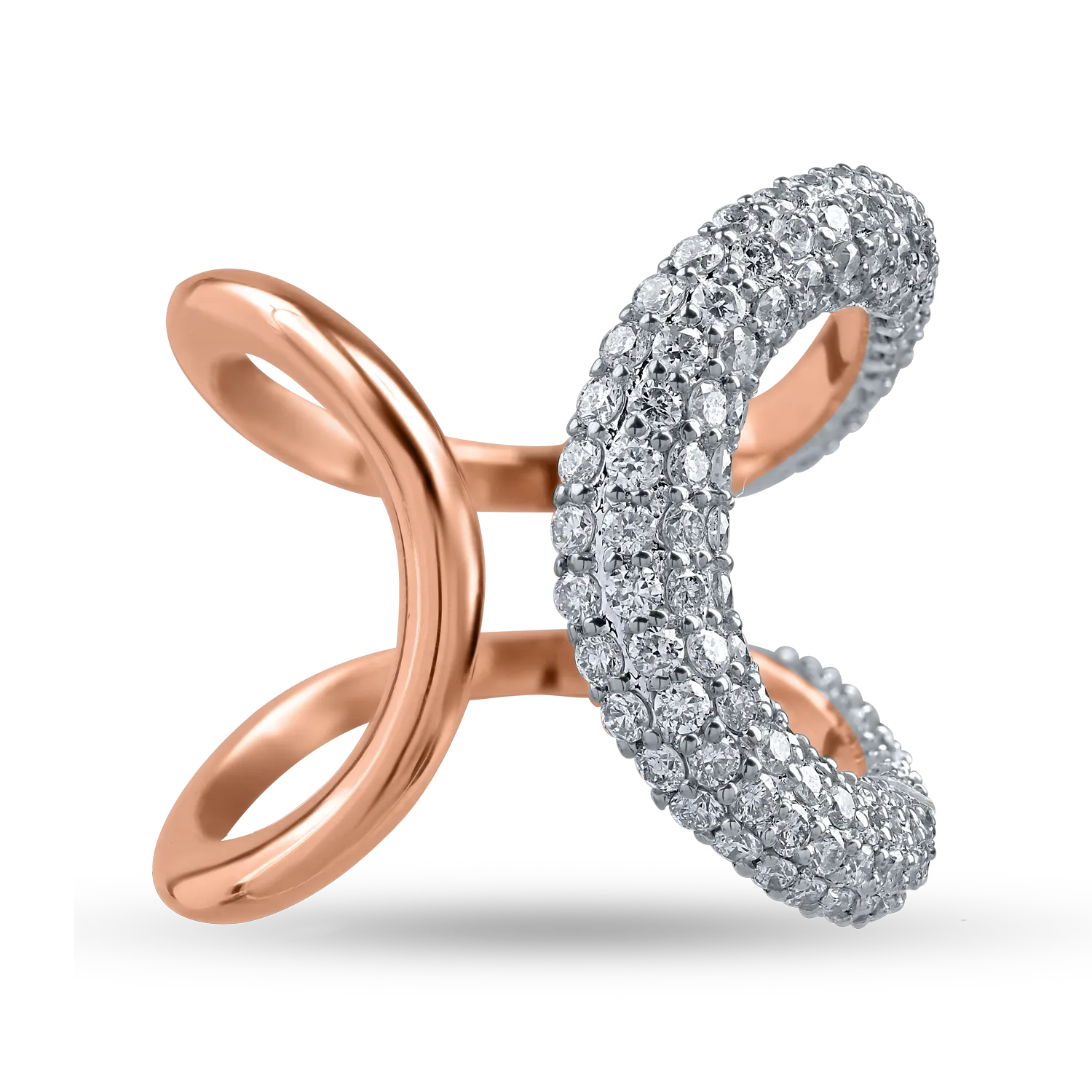 Geometrikus rózsa arany gyűrű 1.45ct gyémántokkal