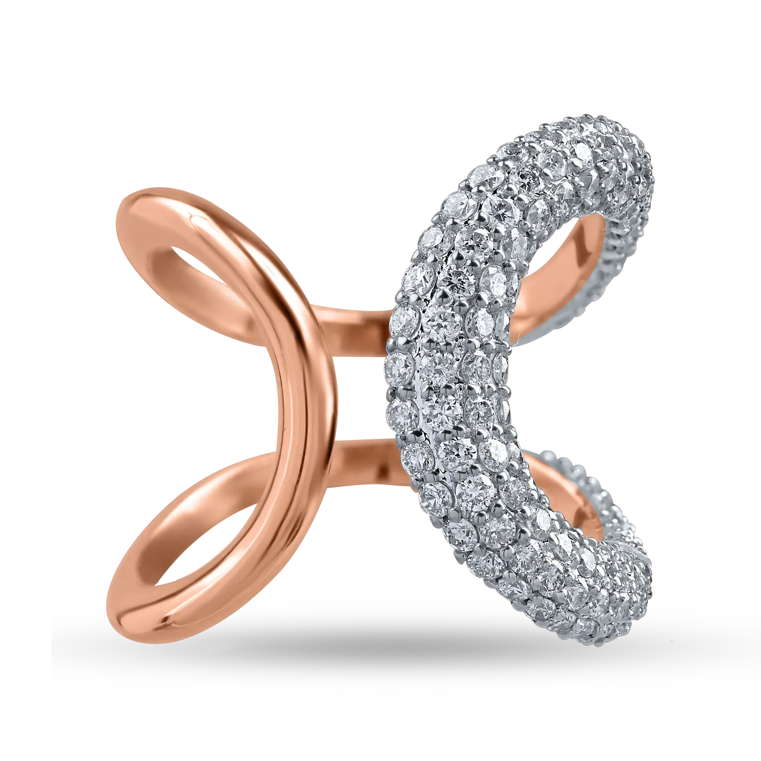Inel geometric din aur roz cu diamante de 1.45ct