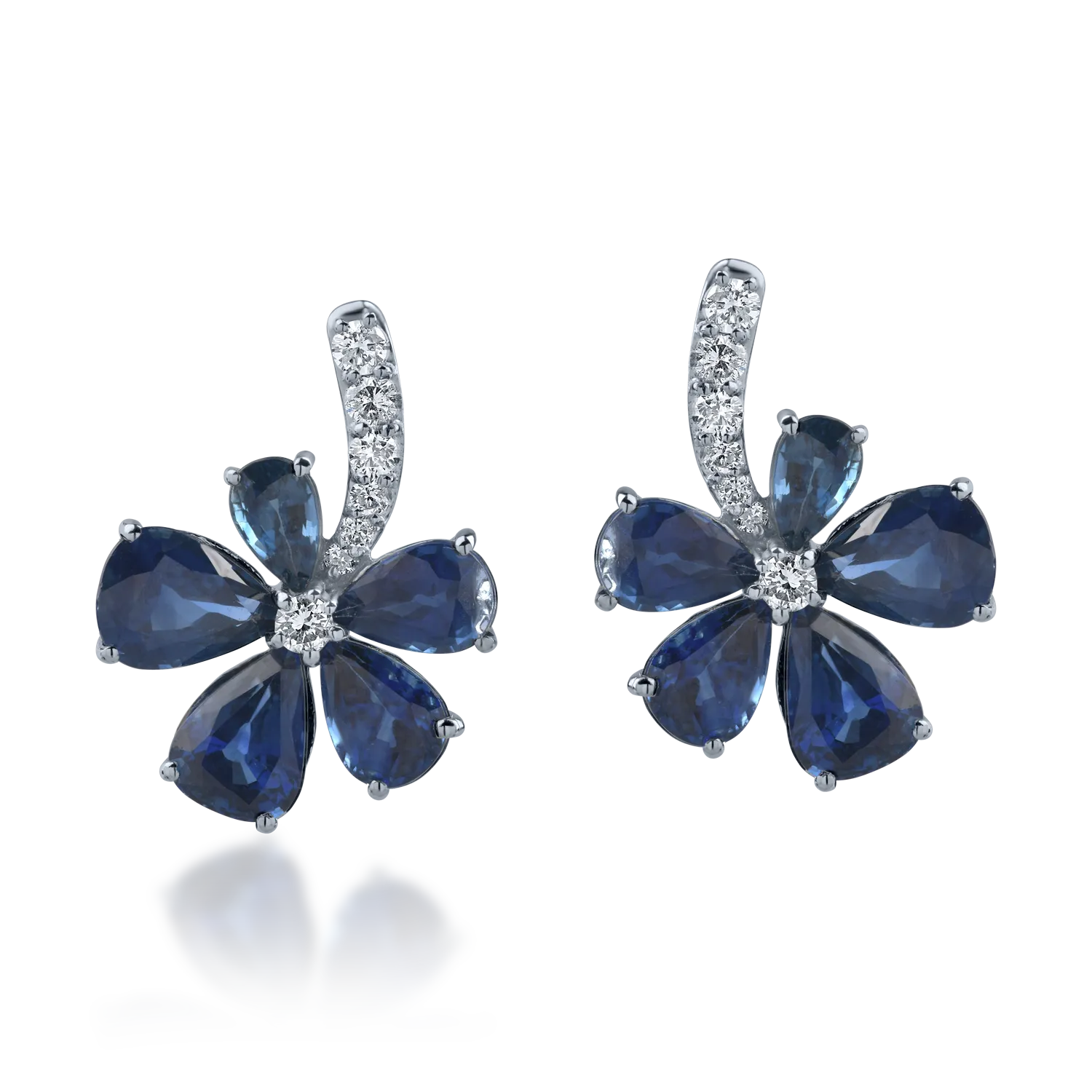 White gold flower earrings with 6.08ct sapphires and 0.28ct diamonds