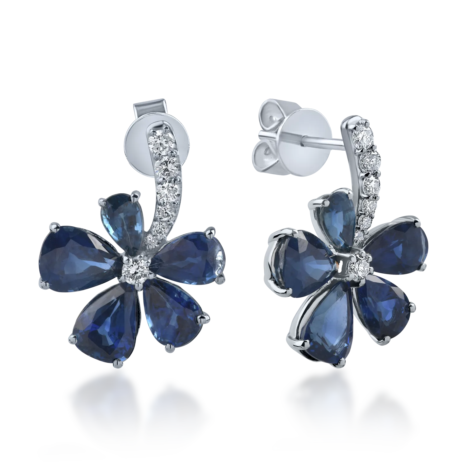 White gold flower earrings with 6.08ct sapphires and 0.28ct diamonds