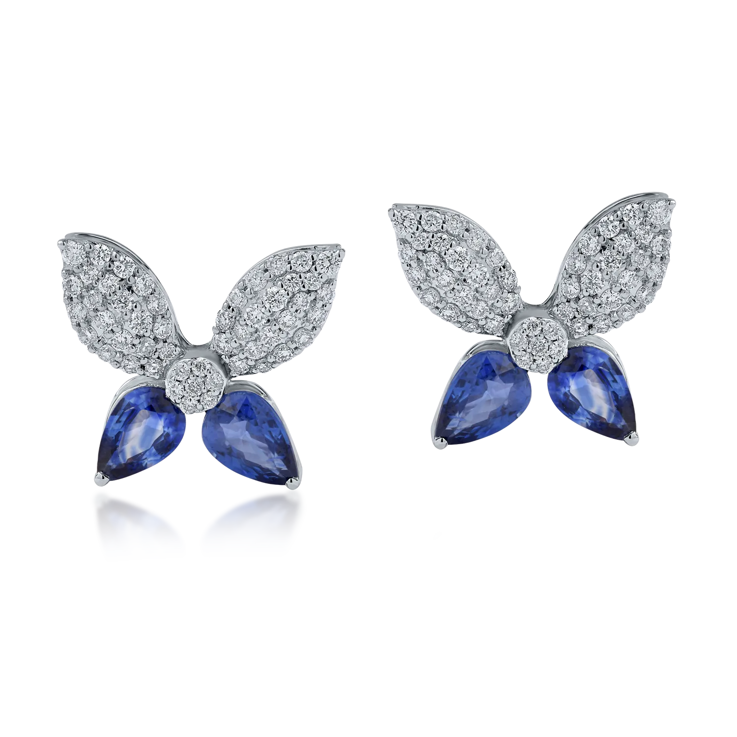 White gold flower earrings with 1.86ct sapphires and 0.6ct diamonds