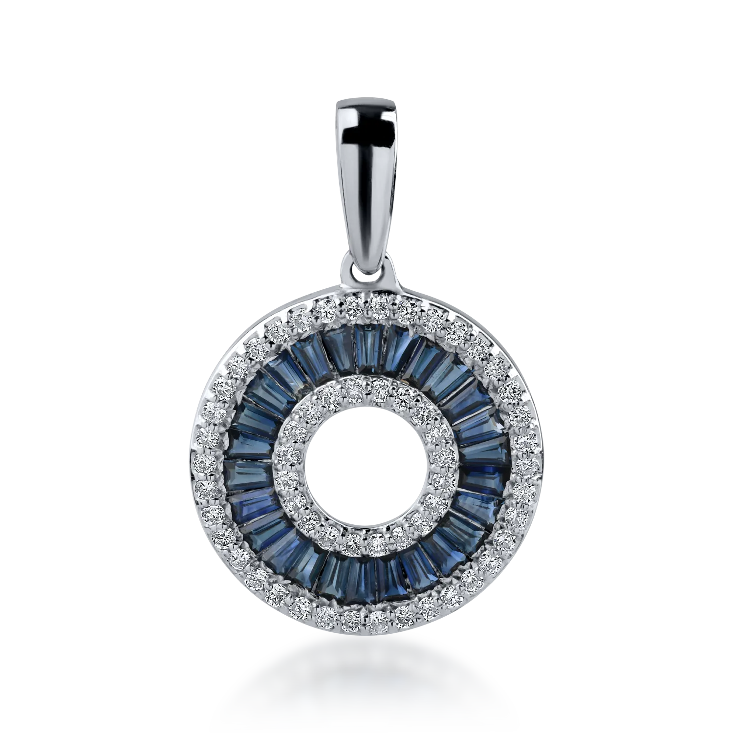 Round white gold pendant with 1.04ct heated sapphires and 0.352ct diamonds