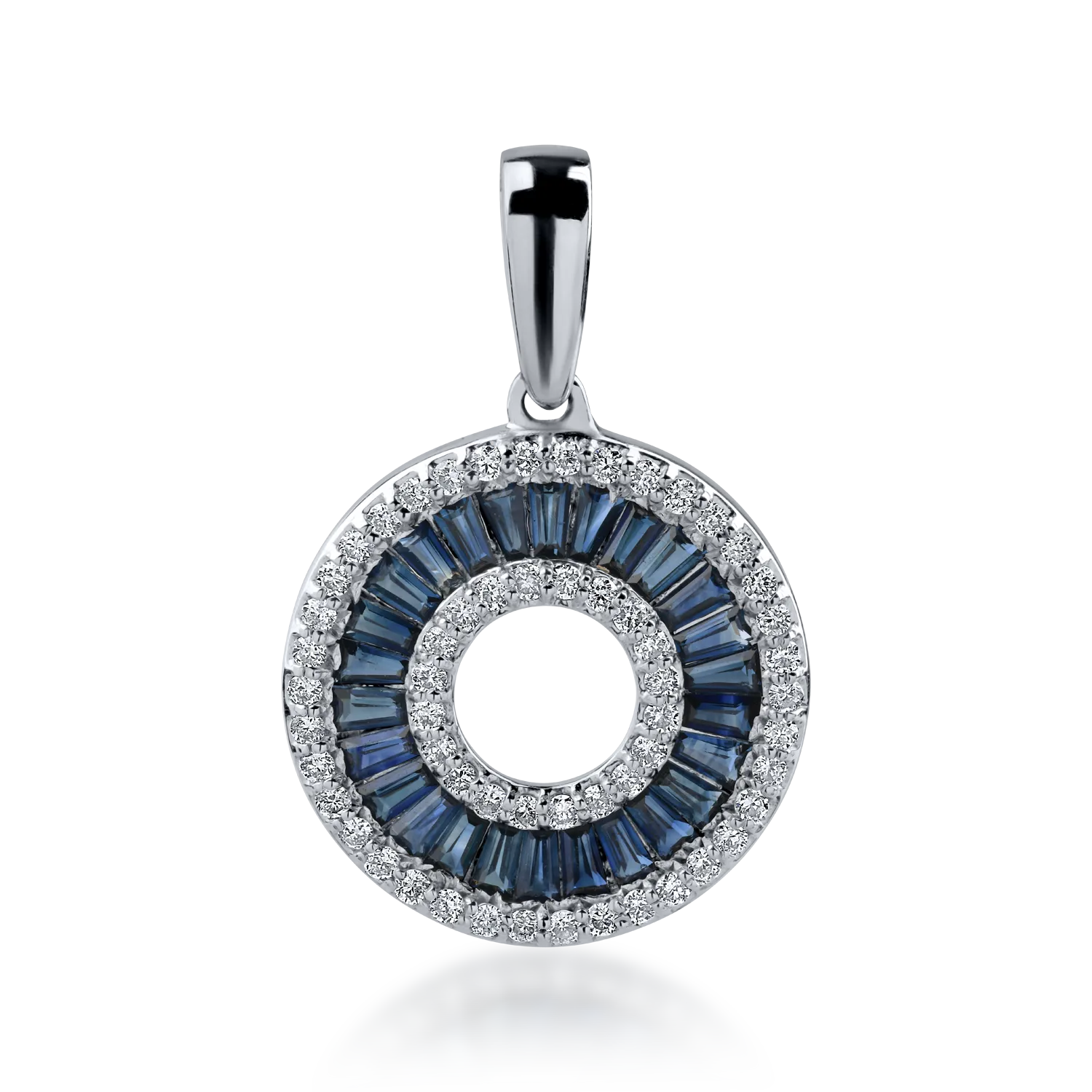 Round white gold pendant with 1.04ct sapphires and 0.352ct diamonds