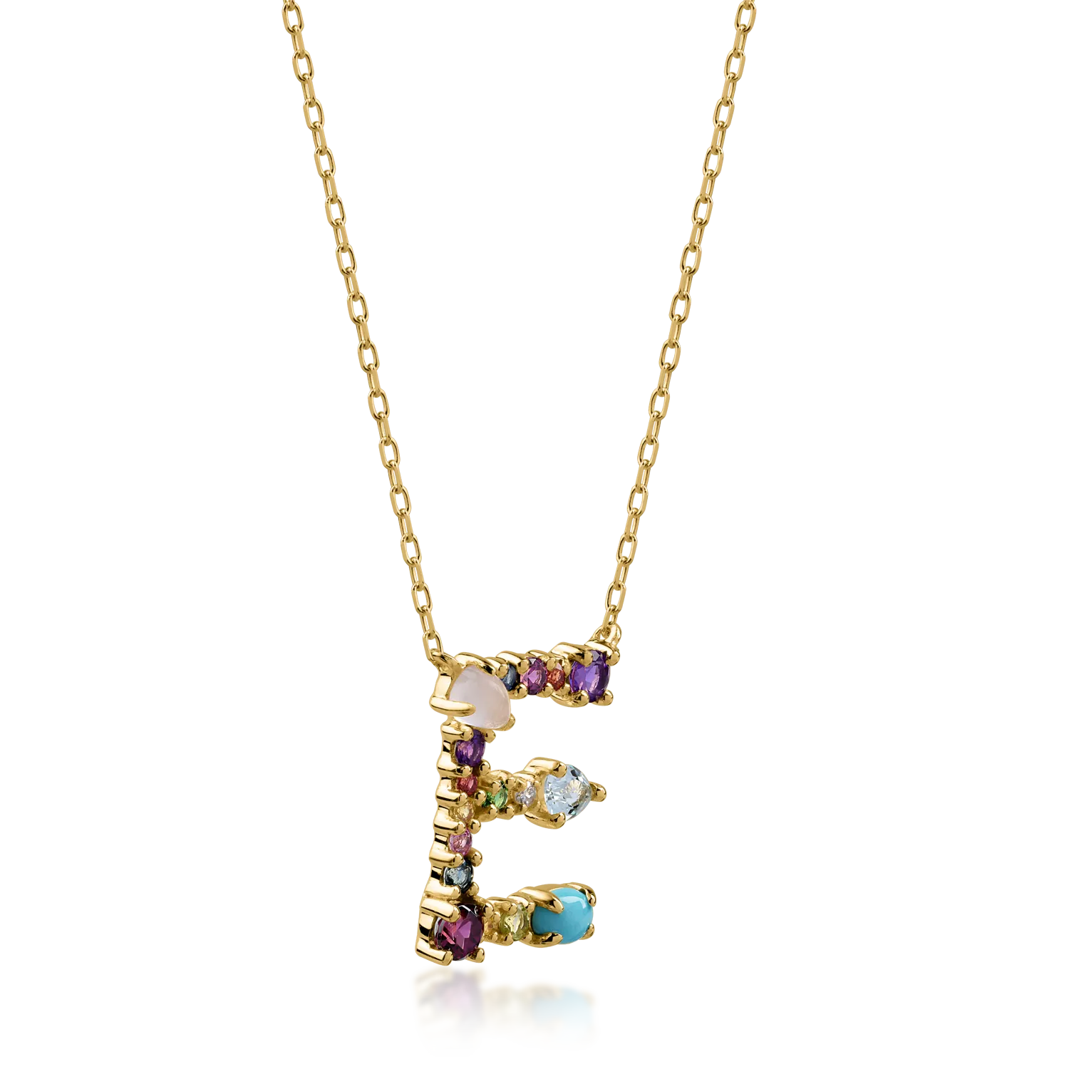Yellow gold pendant necklace with 1.17ct precious and semi-precious stones