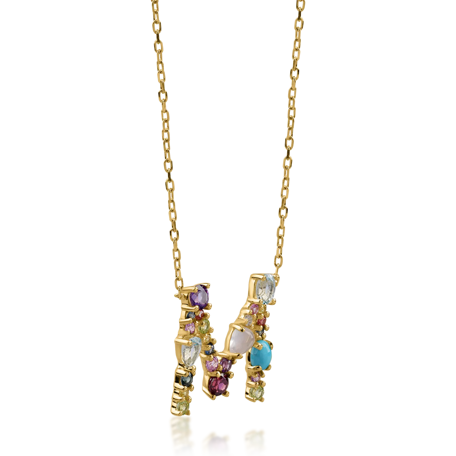 Yellow gold pendant necklace with 1.57ct precious and semi-precious stones