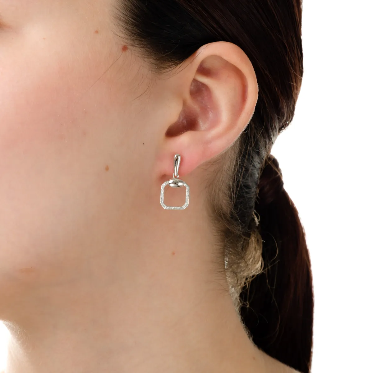 White gold geometric earrings with 0.165ct diamonds