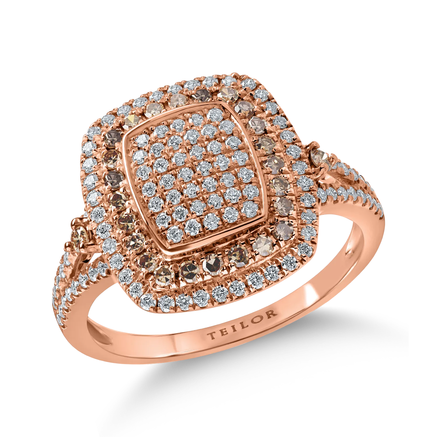 Inel din aur roz cu diamante ciocolatii de 0.25ct si diamante transparente de 0.405ct