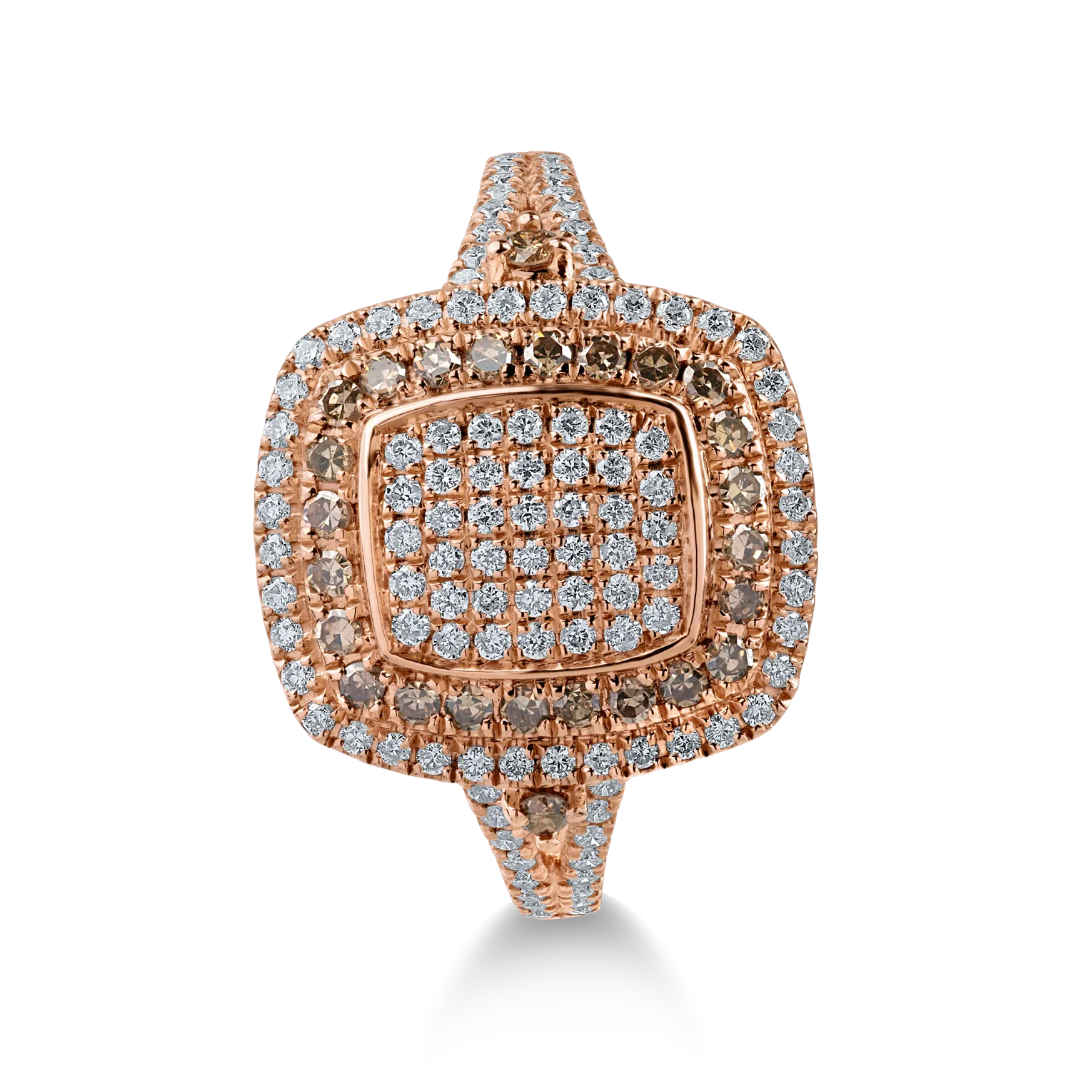 Inel din aur roz cu diamante ciocolatii de 0.25ct si diamante transparente de 0.405ct