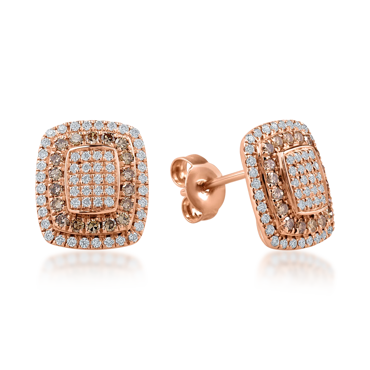 Cercei din aur roz cu diamante ciocolatii de 0.33 si diamante transparente de 0.35ct