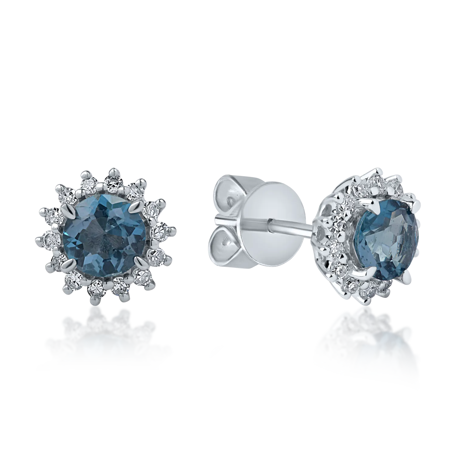 Cercei din aur alb cu topaze london blue de 0.645ct si diamante de 0.103ct
