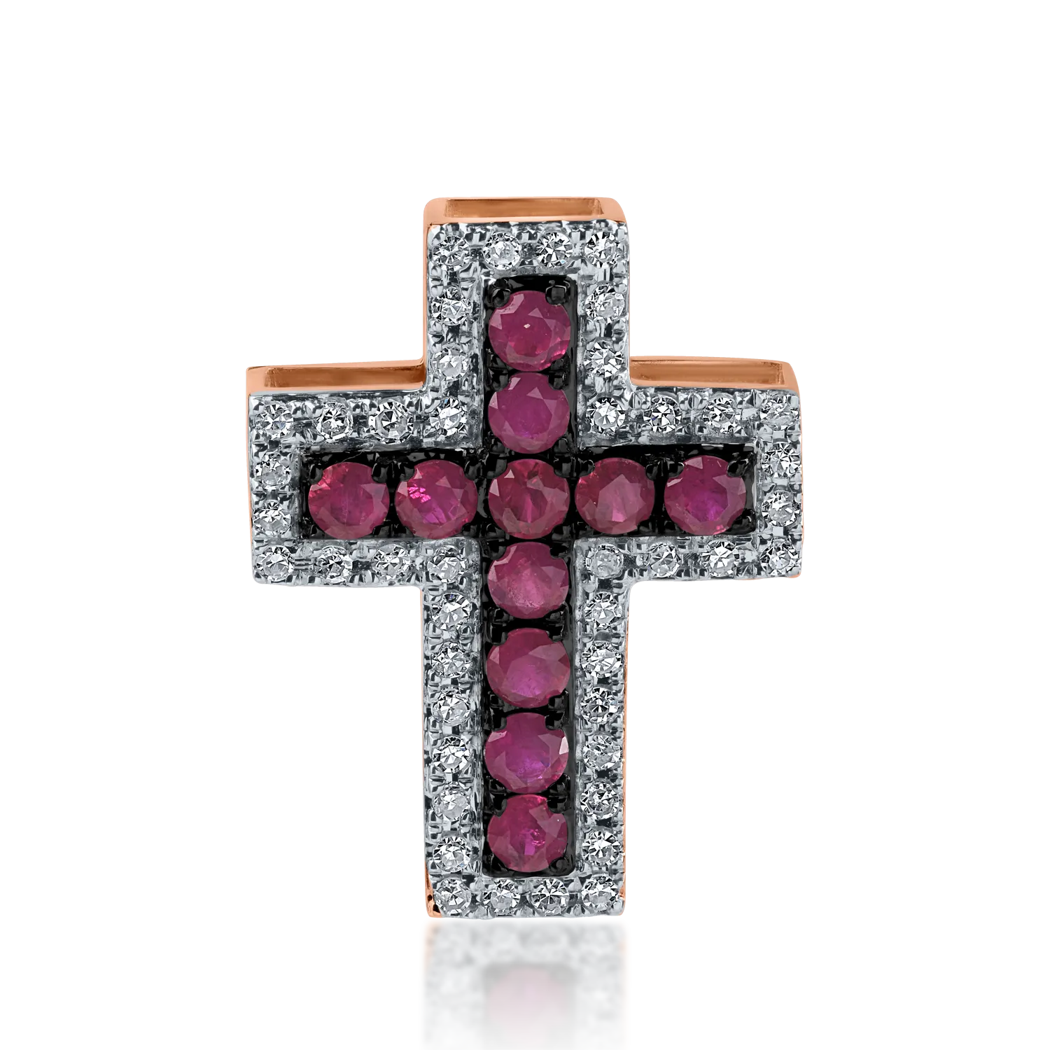 Pandantiv cruce din aur roz cu rubine de 0.287ct si diamante de 0.121ct-168091