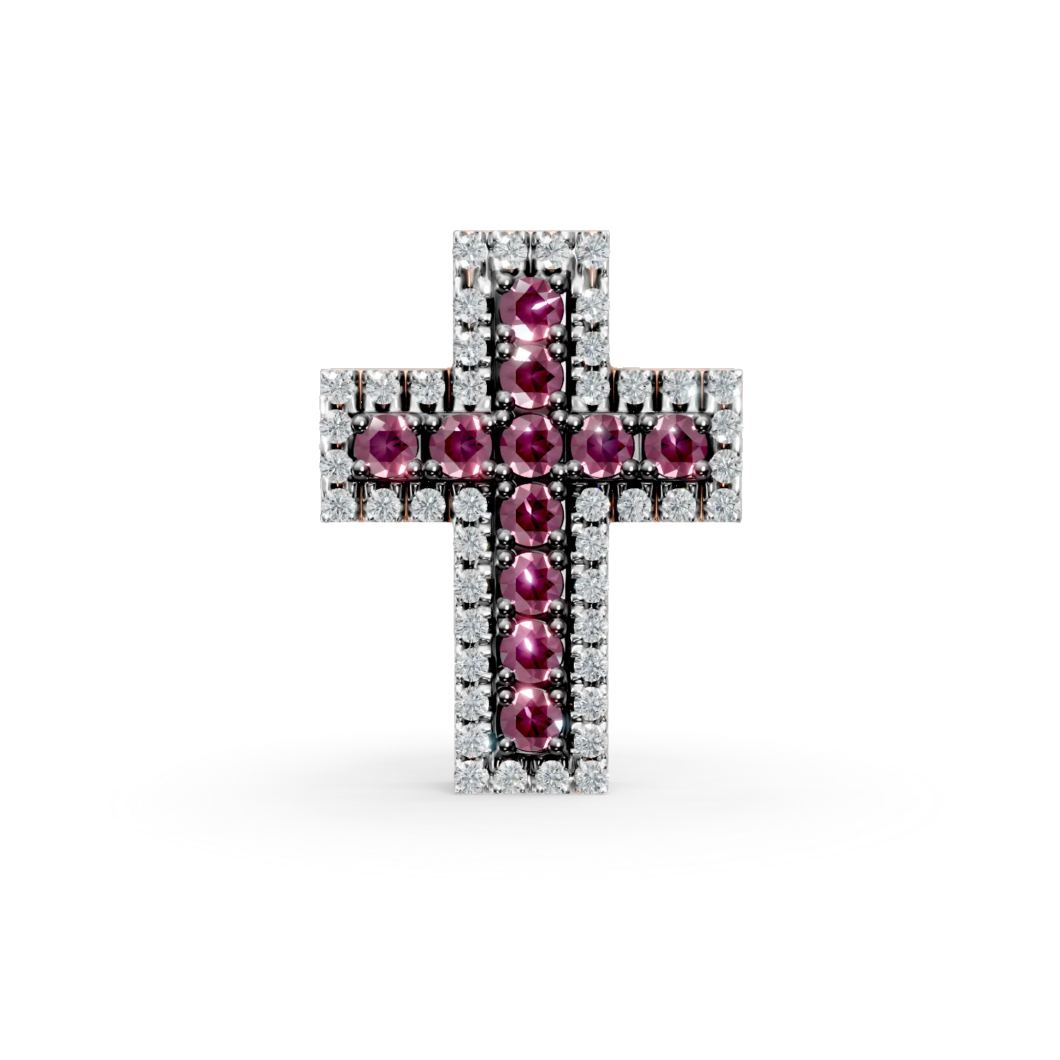 Pandantiv cruce din aur roz cu rubine de 0.287ct si diamante de 0.121ct