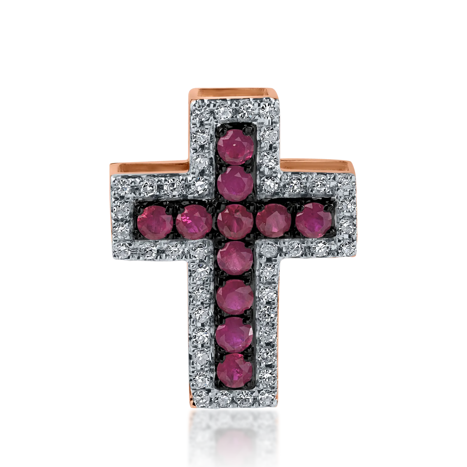 Pandantiv cruce din aur alb-roz cu rubine de 0.281ct si diamante de 0.121ct