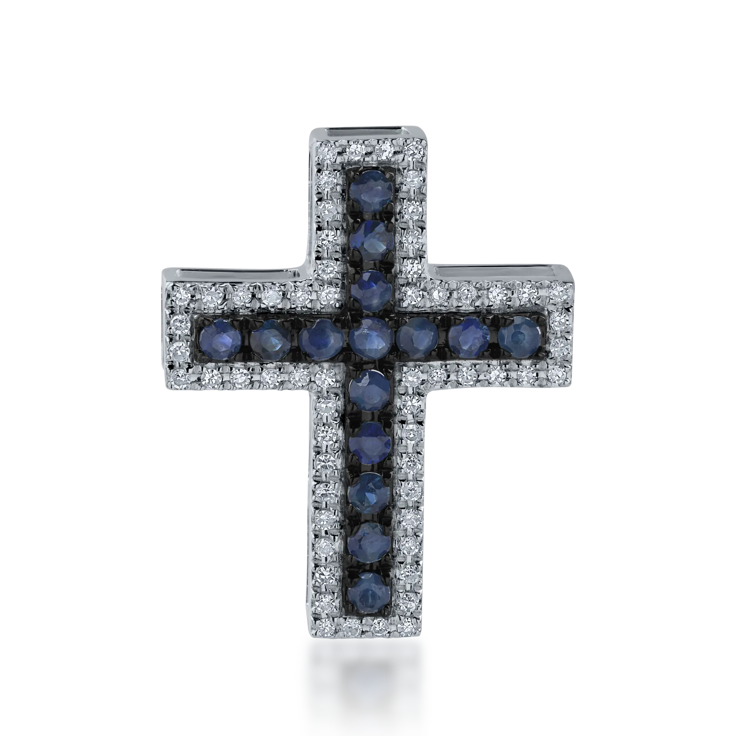 Zawieszka w kształcie krzyża z białego złota z szafirami o masie 0.378ct i diamentami o masie 0.123ct