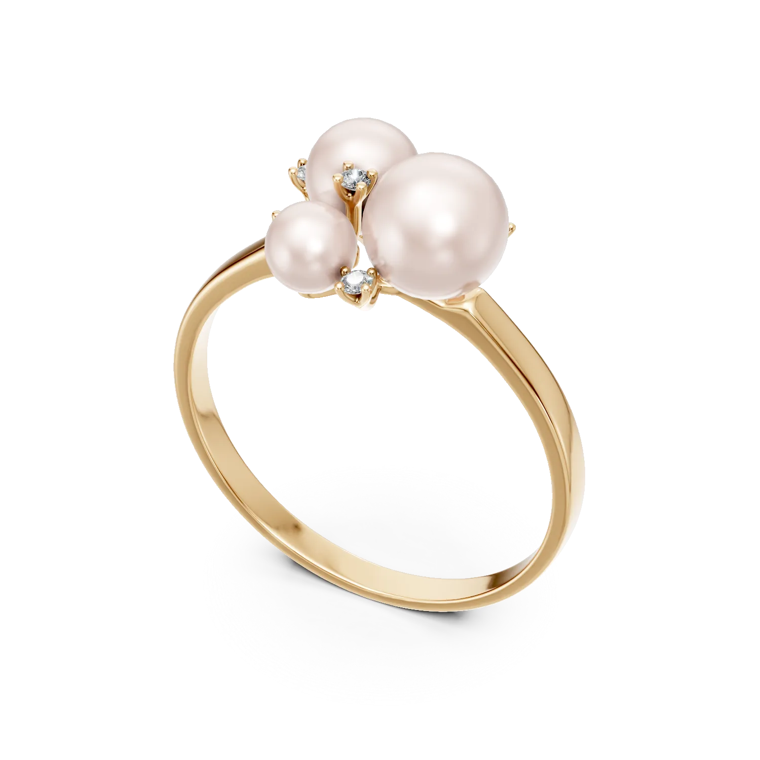 Inel din aur galben cu perle de cultura de 3.2ct si diamante de 0.08ct