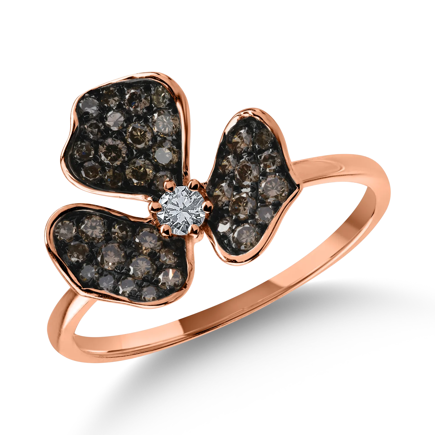 Rose gold ring with 0.362ct brown diamonds and 0.062ct clear diamonds