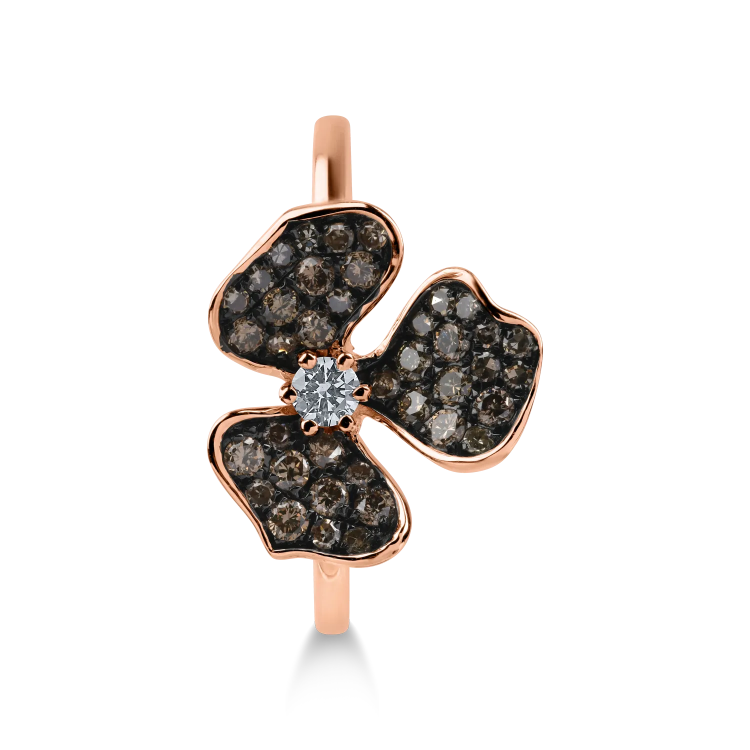 Rose gold ring with 0.362ct brown diamonds and 0.062ct clear diamonds