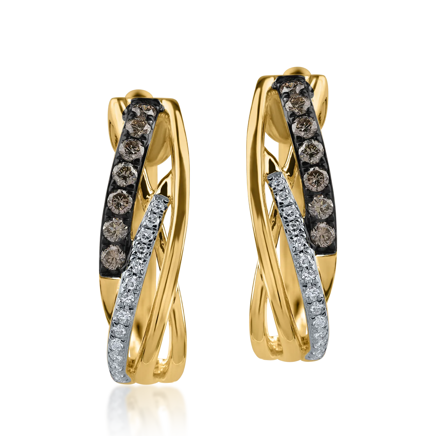 Yellow gold earrings with 0 0.212ct brown diamonds and 0.078ct clear diamonds