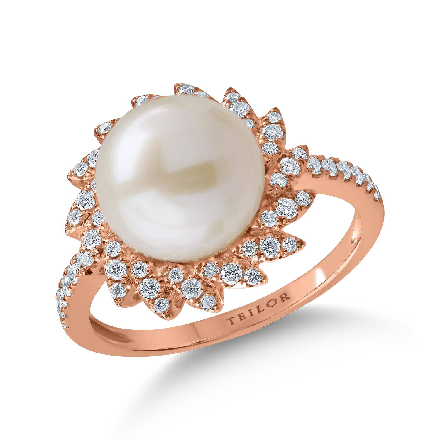 Inel din aur roz cu perla de cultura de 6.3ct si diamante de 0.3ct