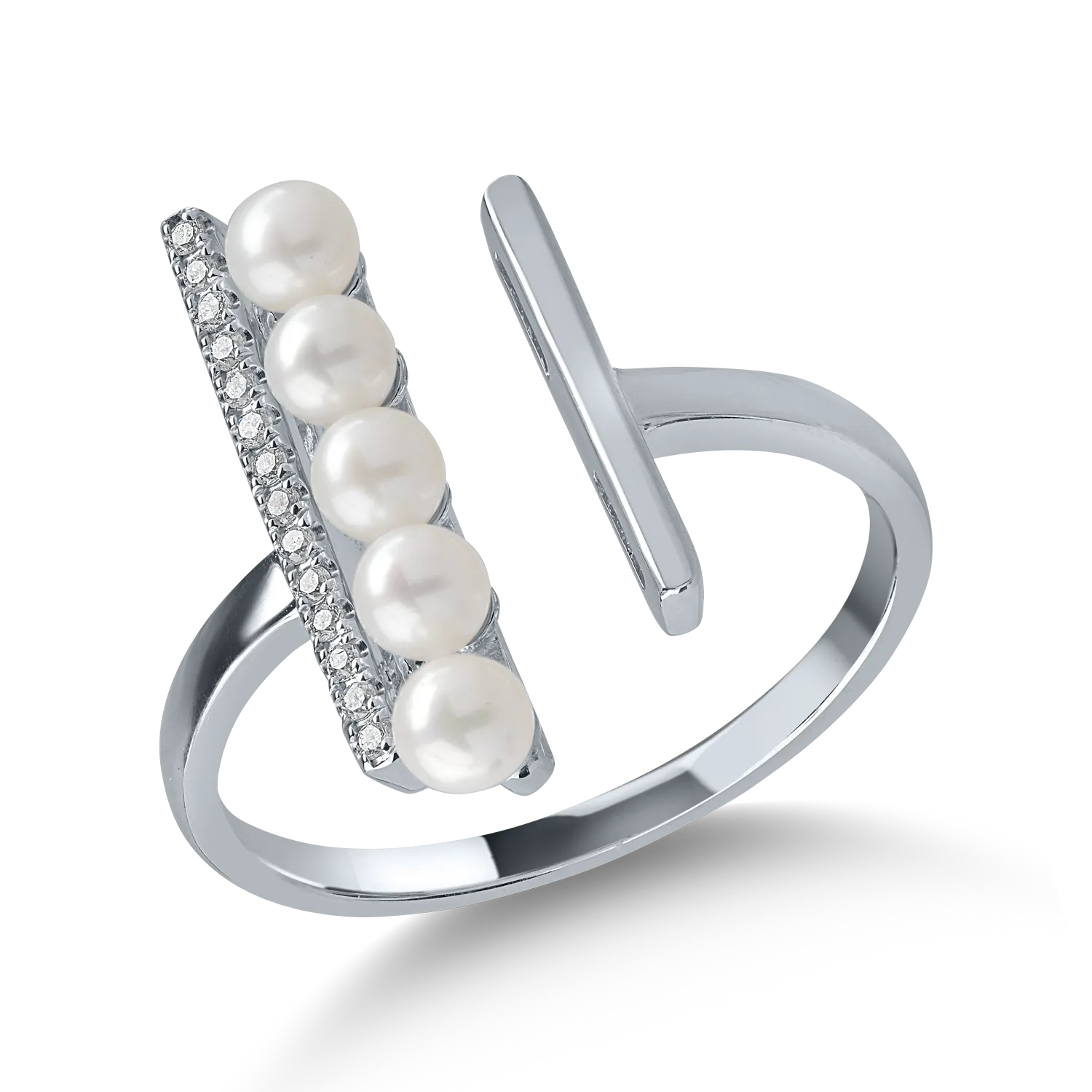 Inel din aur alb cu perle de cultura de 1.03ct si diamante de 0.05ct