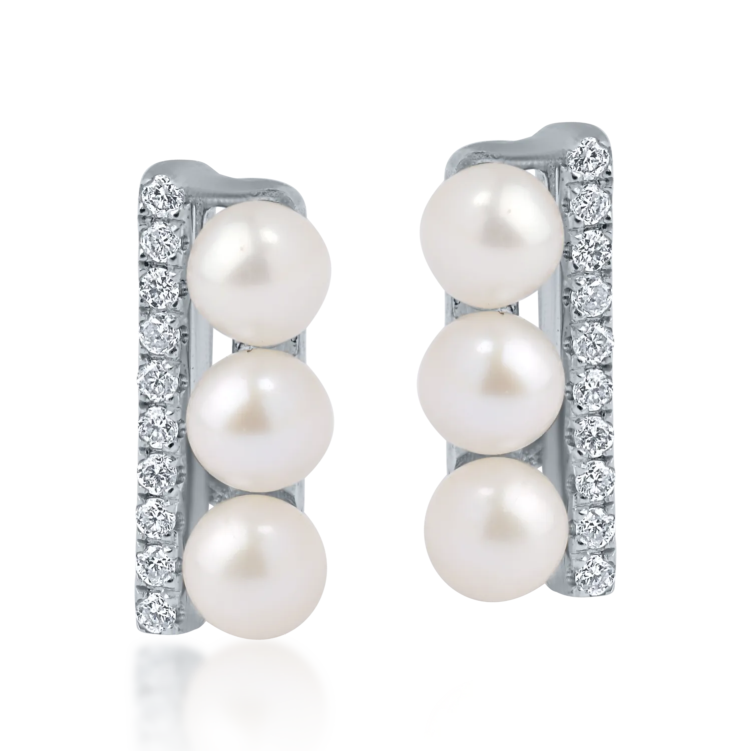 Cercei din aur alb cu perle de cultura de 1.23ct si diamante de 0.06ct-165988