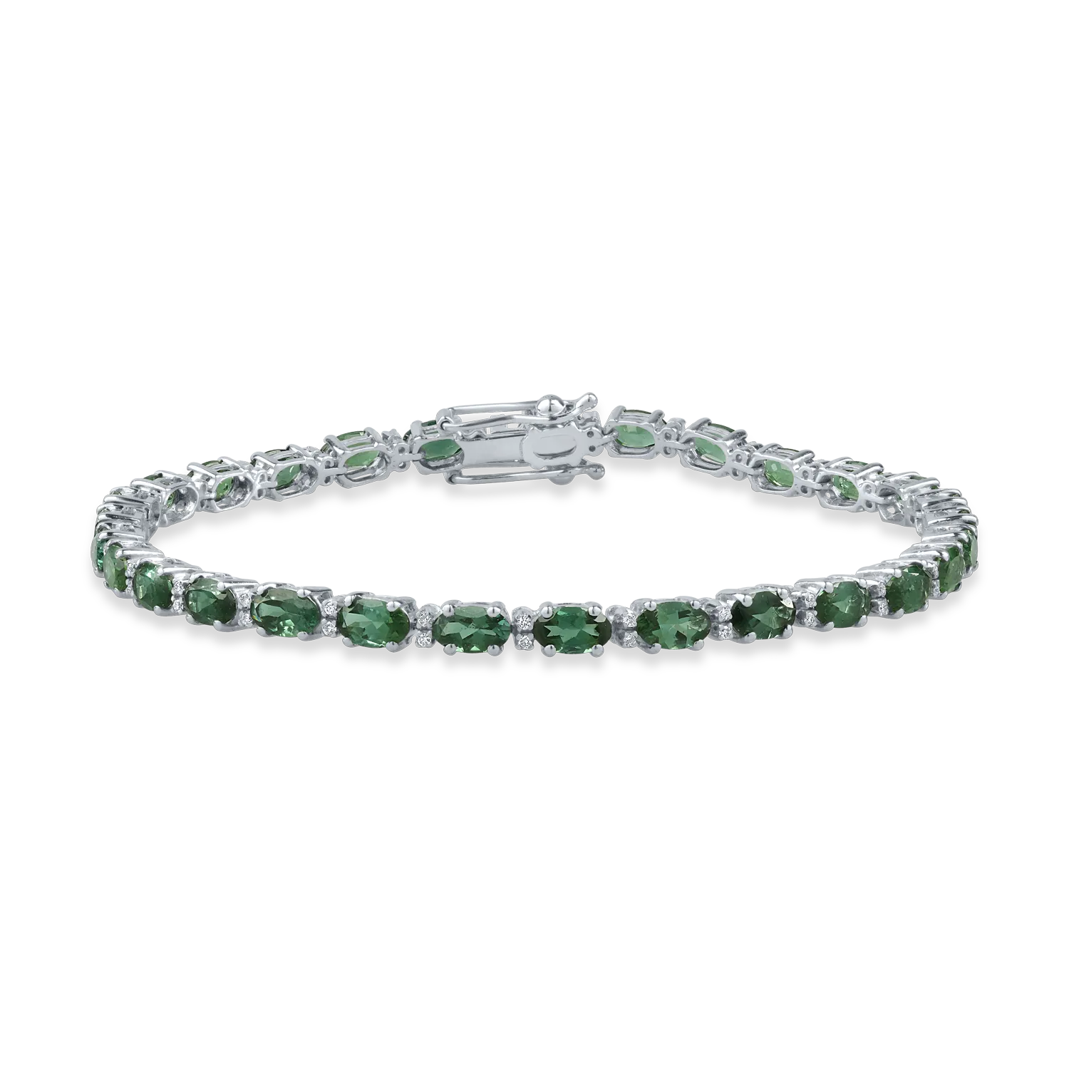 White gold tennis bracelet with 6.86ct green tourmalines and 0.17ct diamonds