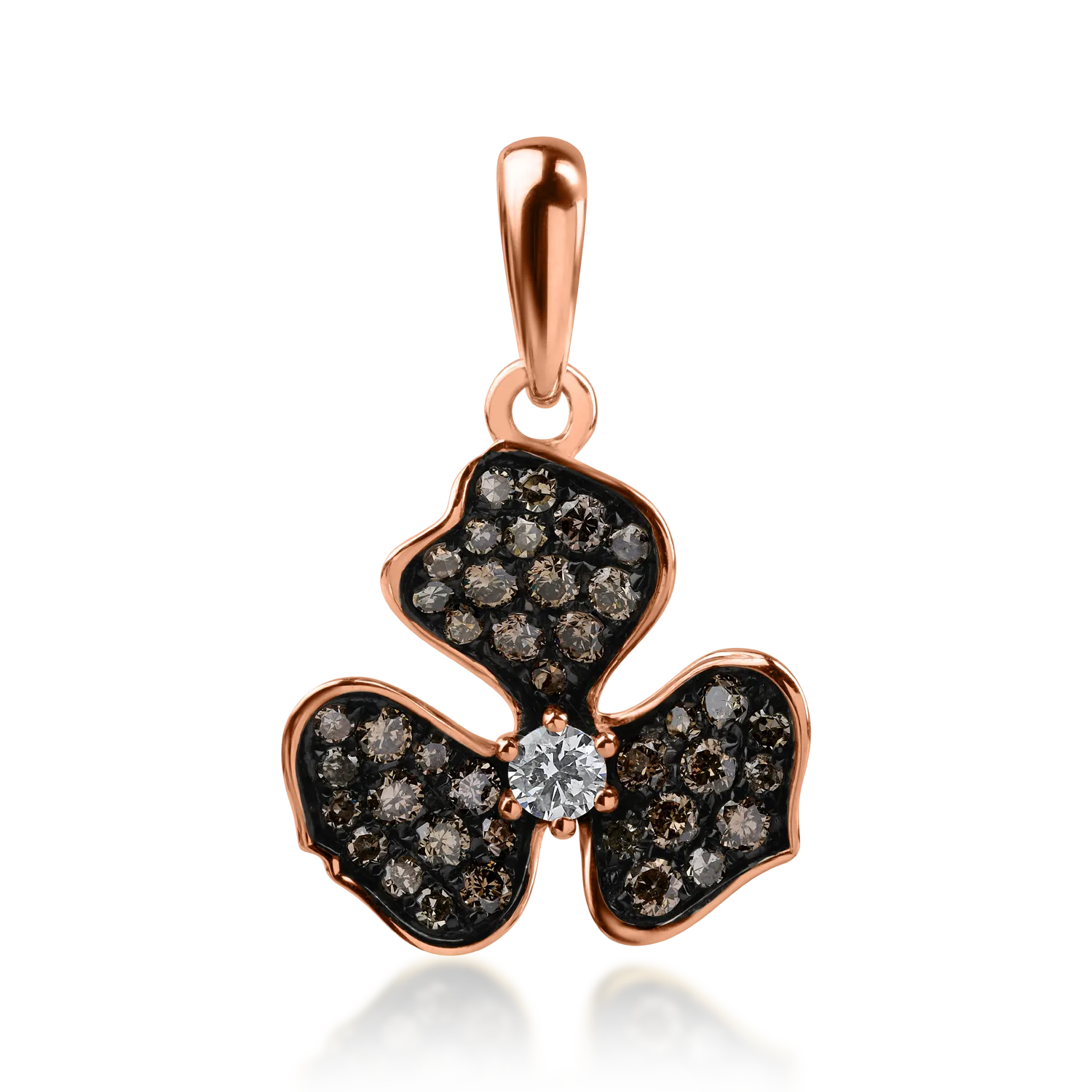 Rose gold flower pendant with 0.062ct diamond and 0.356ct brown diamonds