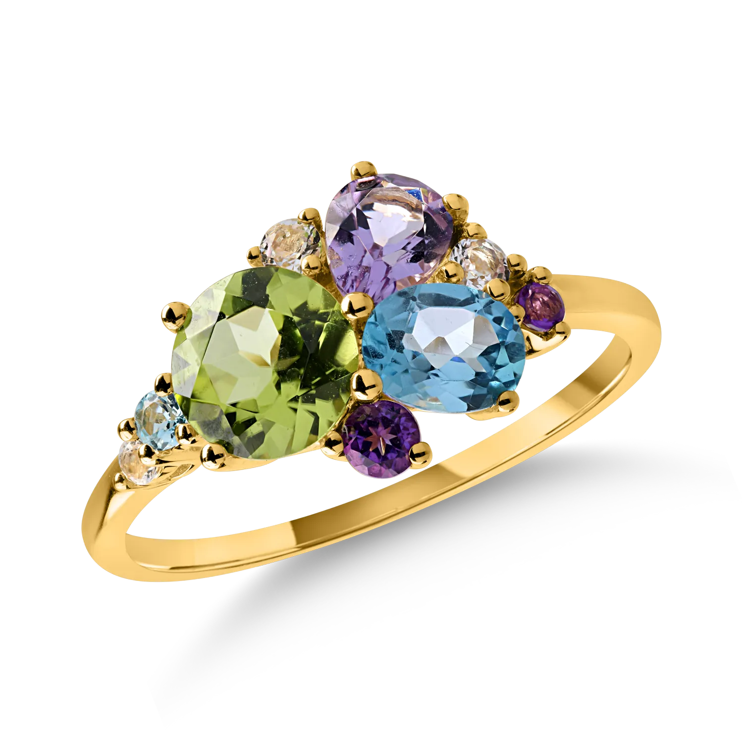 Yellow gold ring with 1.79ct precious and semi-precious stones