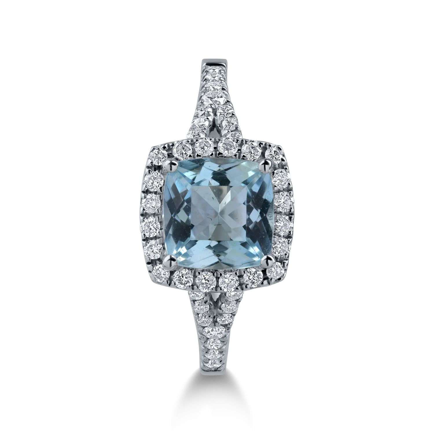 Fehérarany gyűrű 1.28ct akvamarinnal és 0.27ct gyémántokkal