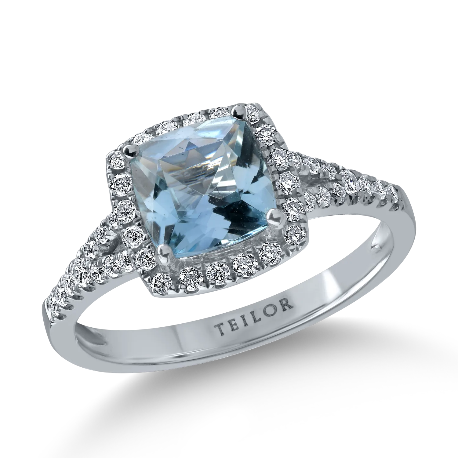 Pierścionek z białego złota z 1.28ct akwamarynem i 0.27ct diamentami