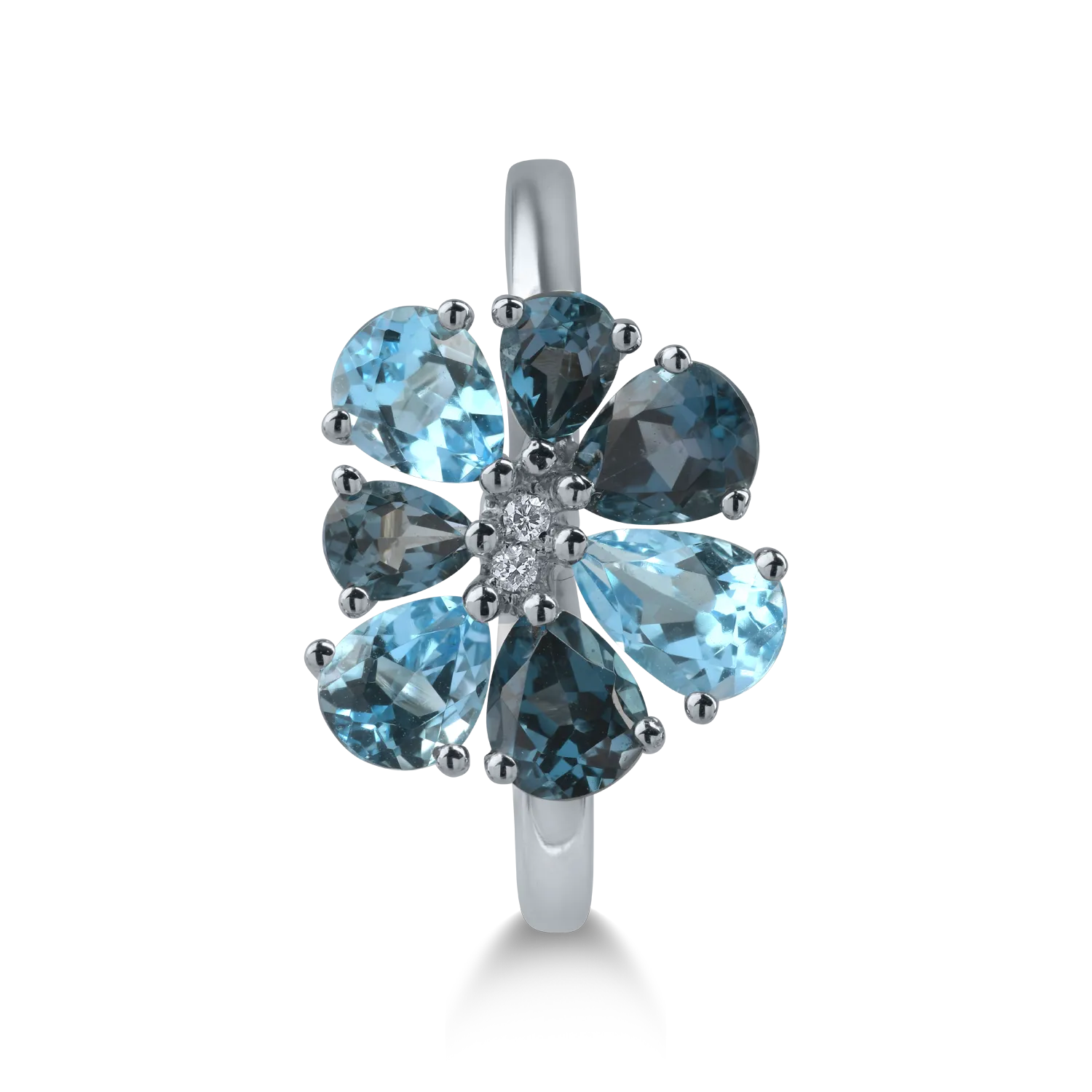Fehérarany virággyűrű 2.64ct topázokkal és 0.02ct gyémántokkal
