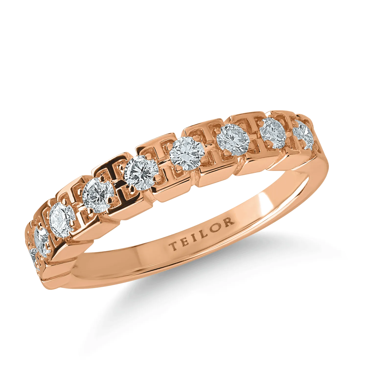 пръстен половин вечност от розово злато с 0.38кт диаманти