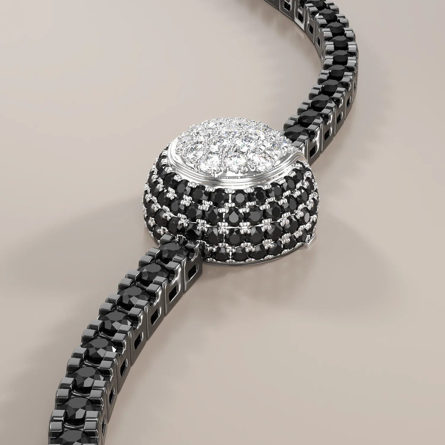 Bransoletka tenisowa Victory z czarnymi i przezroczystymi diamentami o masie 1.9ct